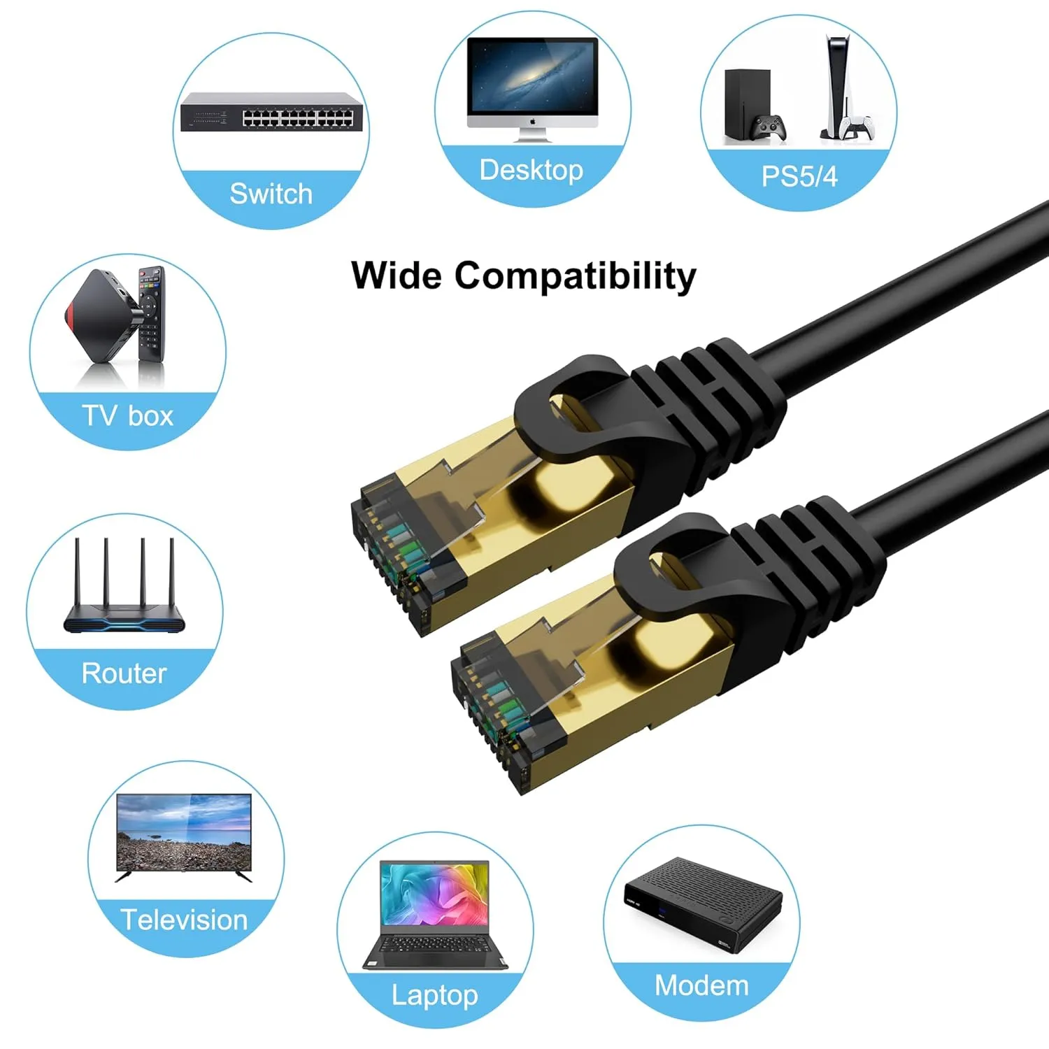 Cat6A Ethernet Cables 250 FT, Snagless CAT6 RJ45 10Gbps Ethernet Cable, FTP Shielded Ethernet Patch Cord, Cat6 Internet Network LAN Cable, Oxygen-Free Copper, Cat 6 Cable, Gold-Plated Plug