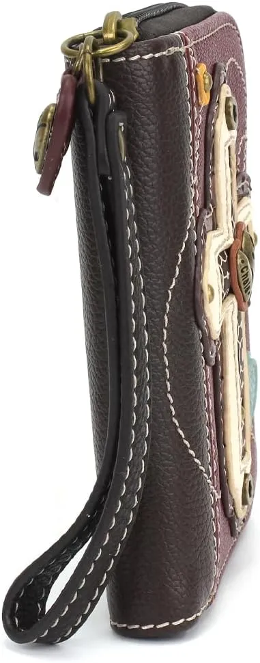CHALA Zip Around Wallet, Wristlet, 8 Credit Card Slots, Sturdy Pu Leather - Cross - Maroon