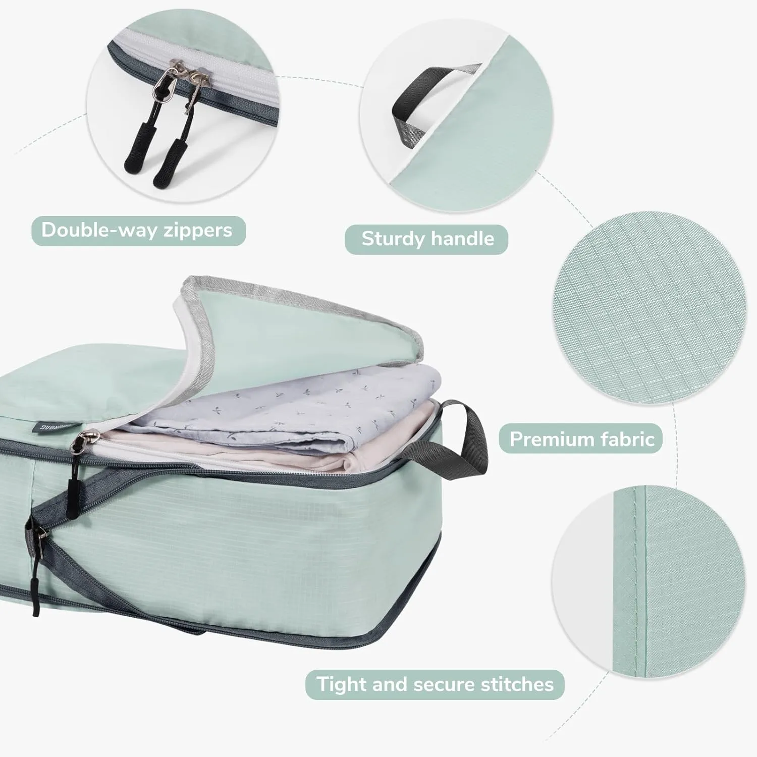 CherryNow Compression Packing Cubes, 7 Set Packing Cubes for Travel, Travel Essentials for Suitcase, Luggage Organizer Bags for Travel with Shoe Bag, Grey Blue