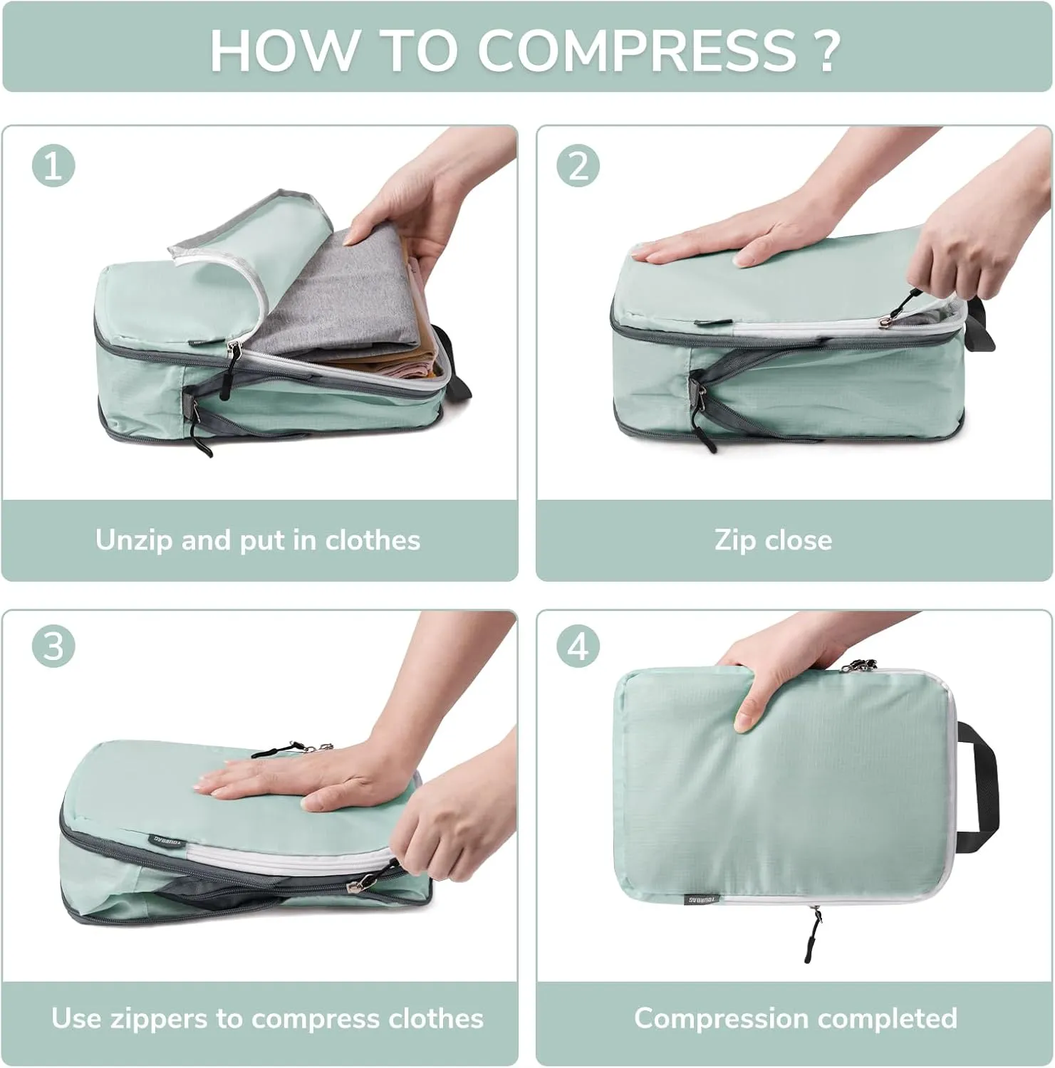 CherryNow Compression Packing Cubes, 7 Set Packing Cubes for Travel, Travel Essentials for Suitcase, Luggage Organizer Bags for Travel with Shoe Bag, Grey Blue