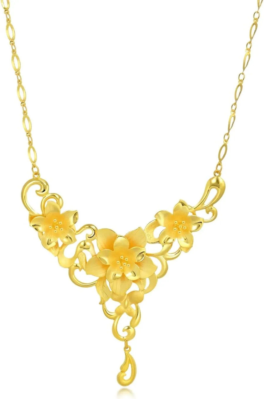 CHOW SANG SANG Chinese Wedding Collection 999.9 24K Gold Price-by-Weight Gold Floral Blooming Necklace for Women 90418N