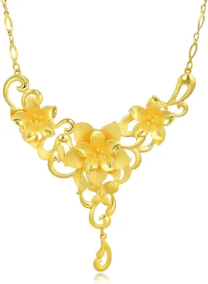 CHOW SANG SANG Chinese Wedding Collection 999.9 24K Gold Price-by-Weight Gold Floral Blooming Necklace for Women 90418N