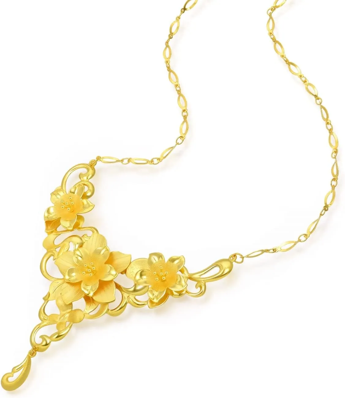 CHOW SANG SANG Chinese Wedding Collection 999.9 24K Gold Price-by-Weight Gold Floral Blooming Necklace for Women 90418N