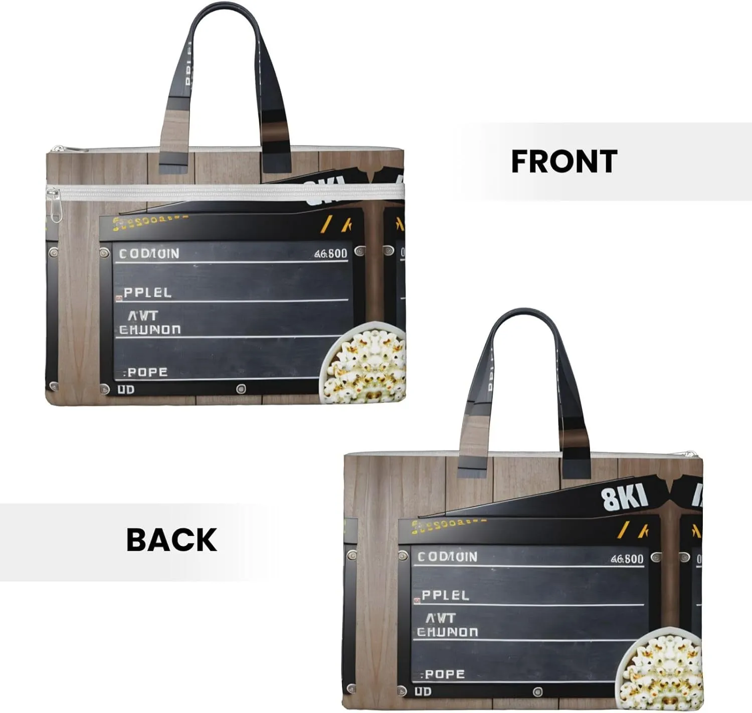 Cinema Movie Clapboard And Popcorn A4 Canvas Document Bag Zippered File Pouch Bag With Handle For Project Meeting