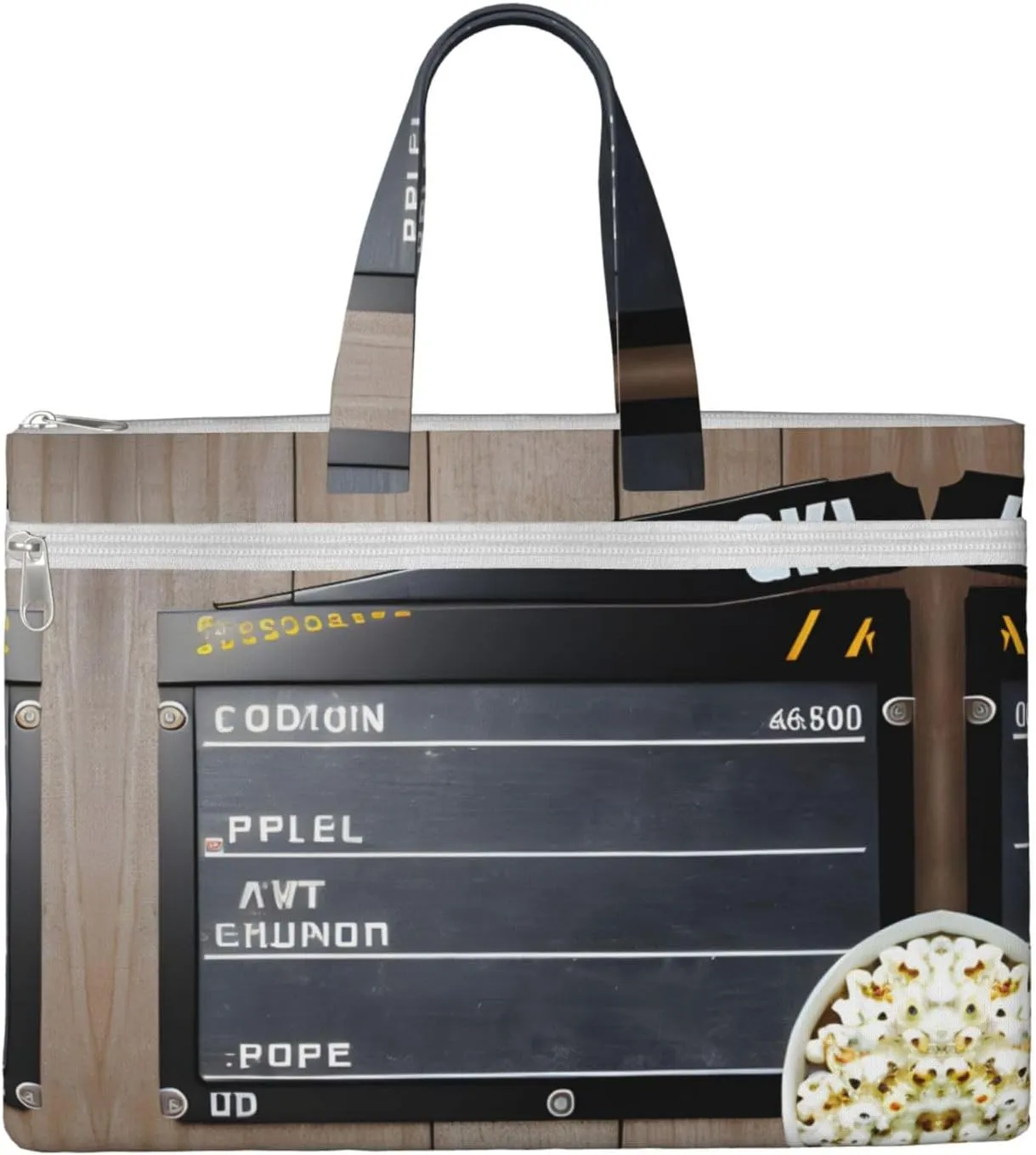 Cinema Movie Clapboard And Popcorn A4 Canvas Document Bag Zippered File Pouch Bag With Handle For Project Meeting