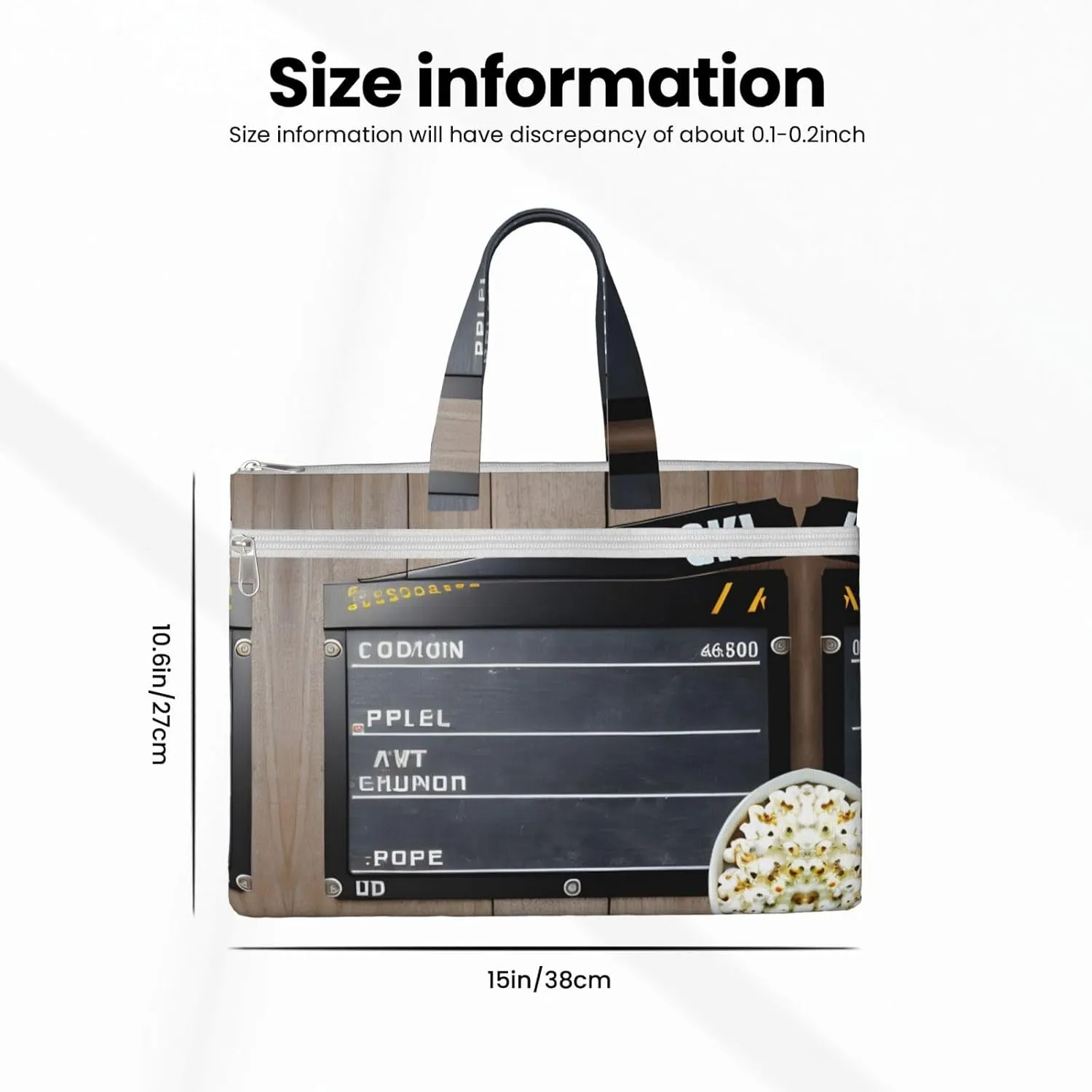 Cinema Movie Clapboard And Popcorn A4 Canvas Document Bag Zippered File Pouch Bag With Handle For Project Meeting