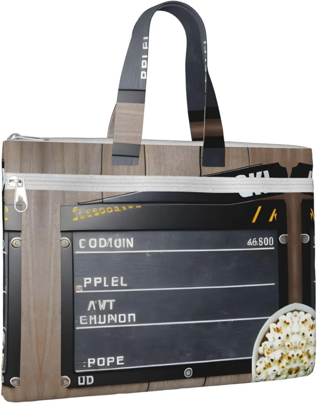 Cinema Movie Clapboard And Popcorn A4 Canvas Document Bag Zippered File Pouch Bag With Handle For Project Meeting