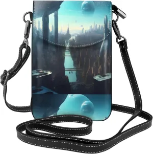 Cities Of The Future Women'S With Tassel Small Crossbody Leather Cell Phone Bag Purse For Walking Camping Shopping Dating