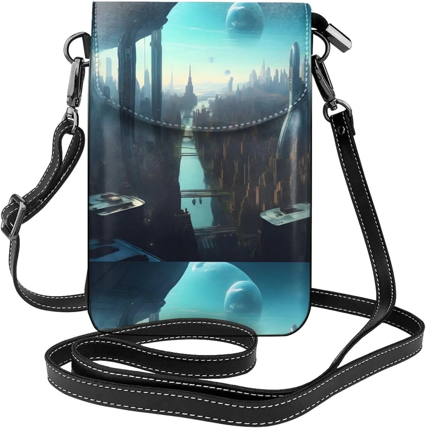 Cities Of The Future Women'S With Tassel Small Crossbody Leather Cell Phone Bag Purse For Walking Camping Shopping Dating