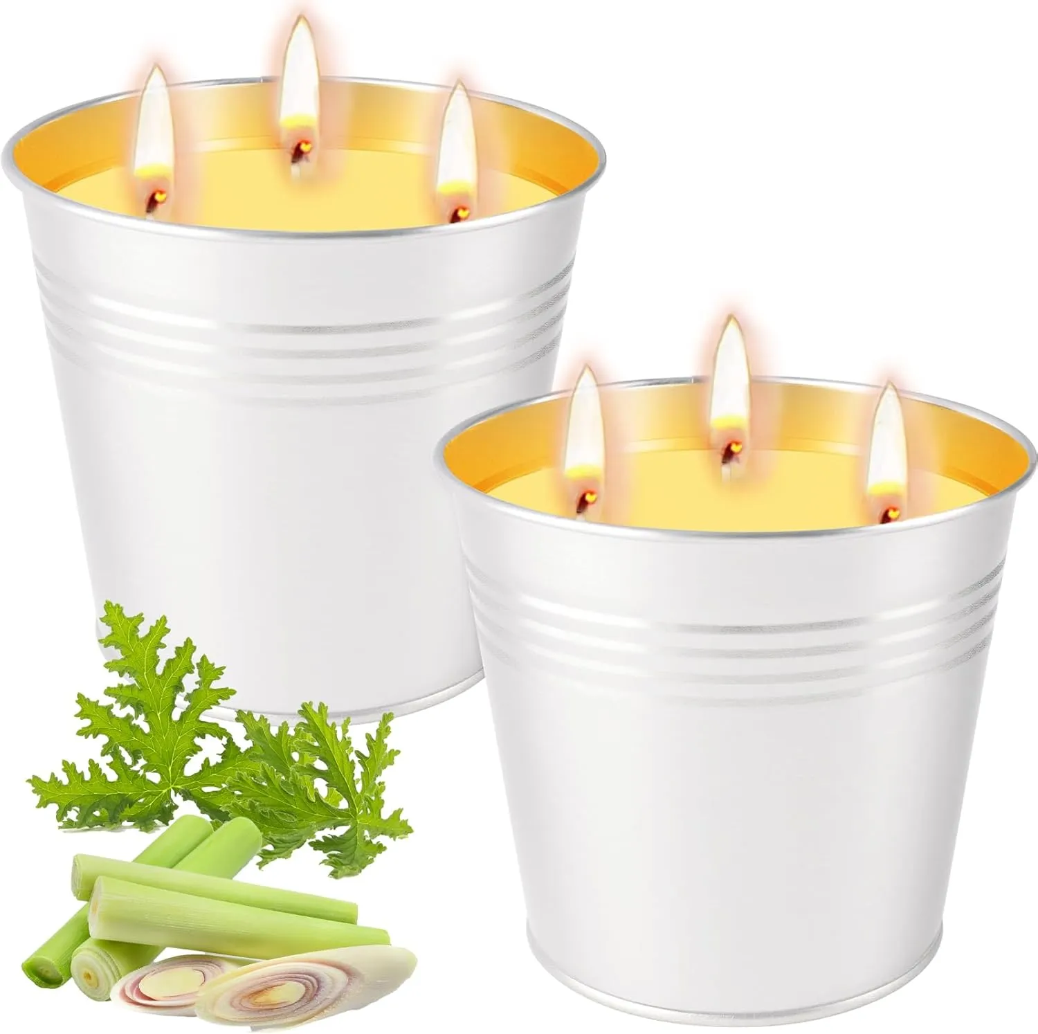 Citronella Candles Outdoor, 2 Pack 32oz Citronella Candle Set, 3-Wick Metal Bucket, 100-Hour Burn Time Each, Soy Wax Large Outdoor Candles for Patio, Home, Indoor, Deck, Backyard & Camping