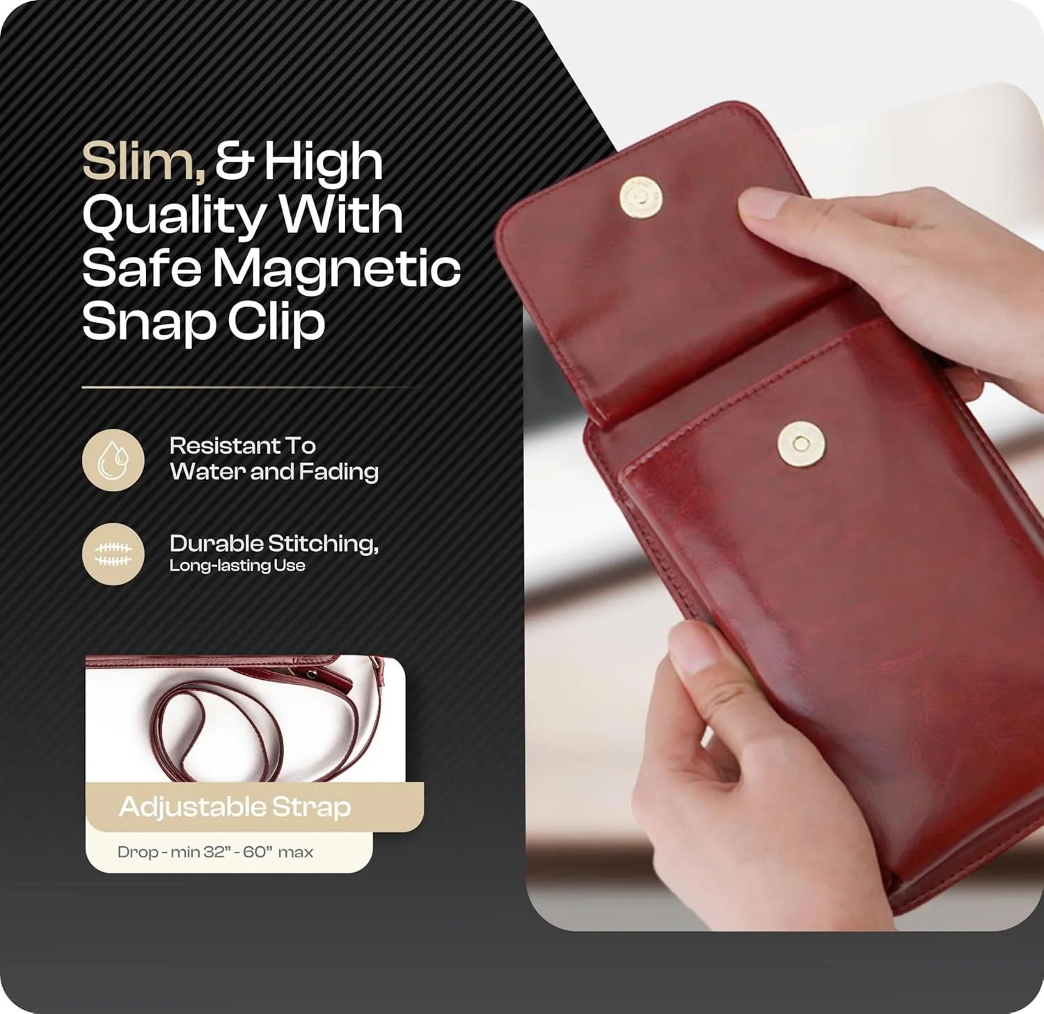 Claasico Womens Crossbody Wallet & Phone Case | iPhone/Samsung/LG Magnet Cell Pouch & Handbag