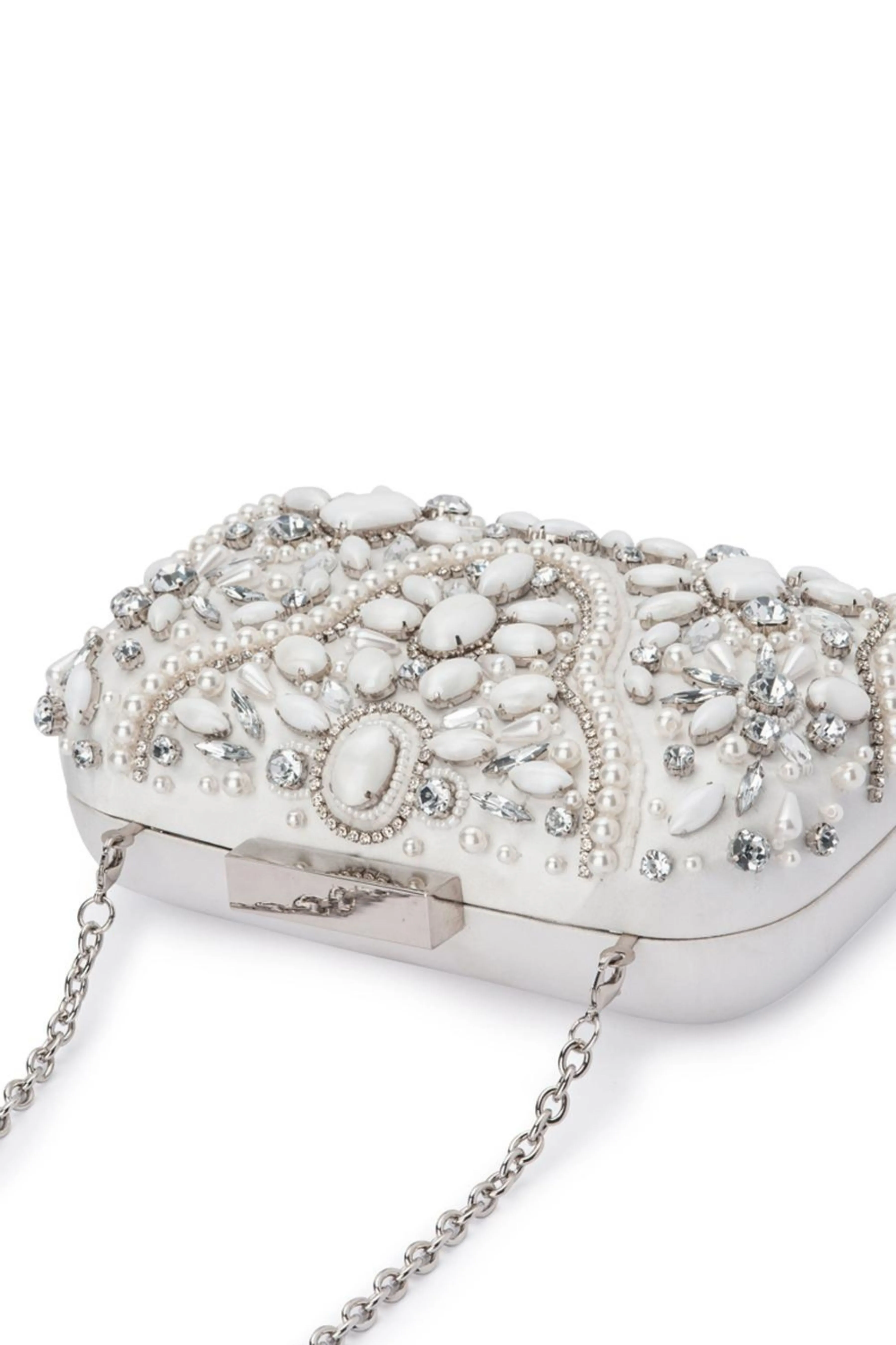 Clarise Jewelled Pod Clutch - White