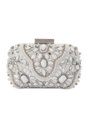 Clarise Jewelled Pod Clutch - White