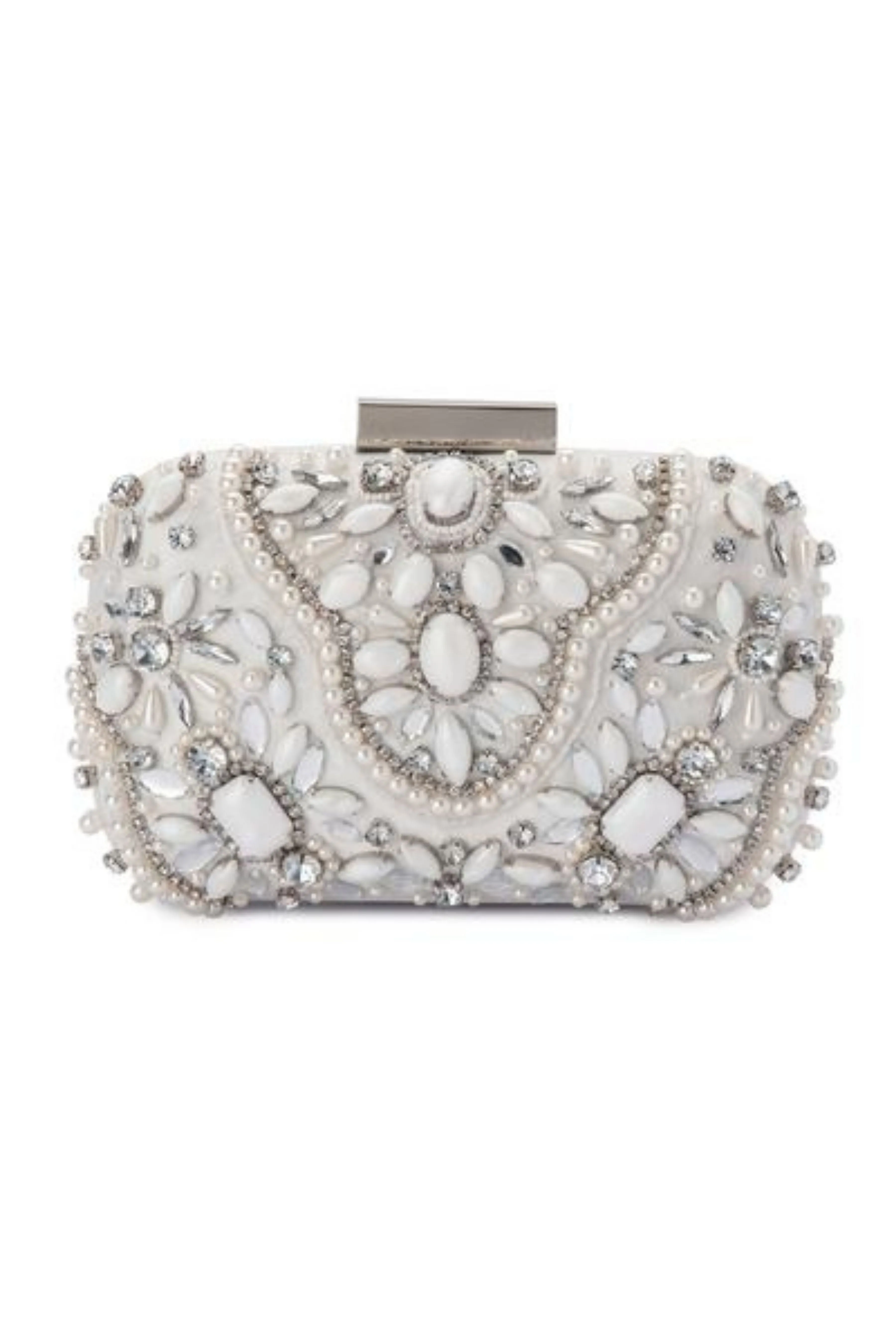 Clarise Jewelled Pod Clutch - White