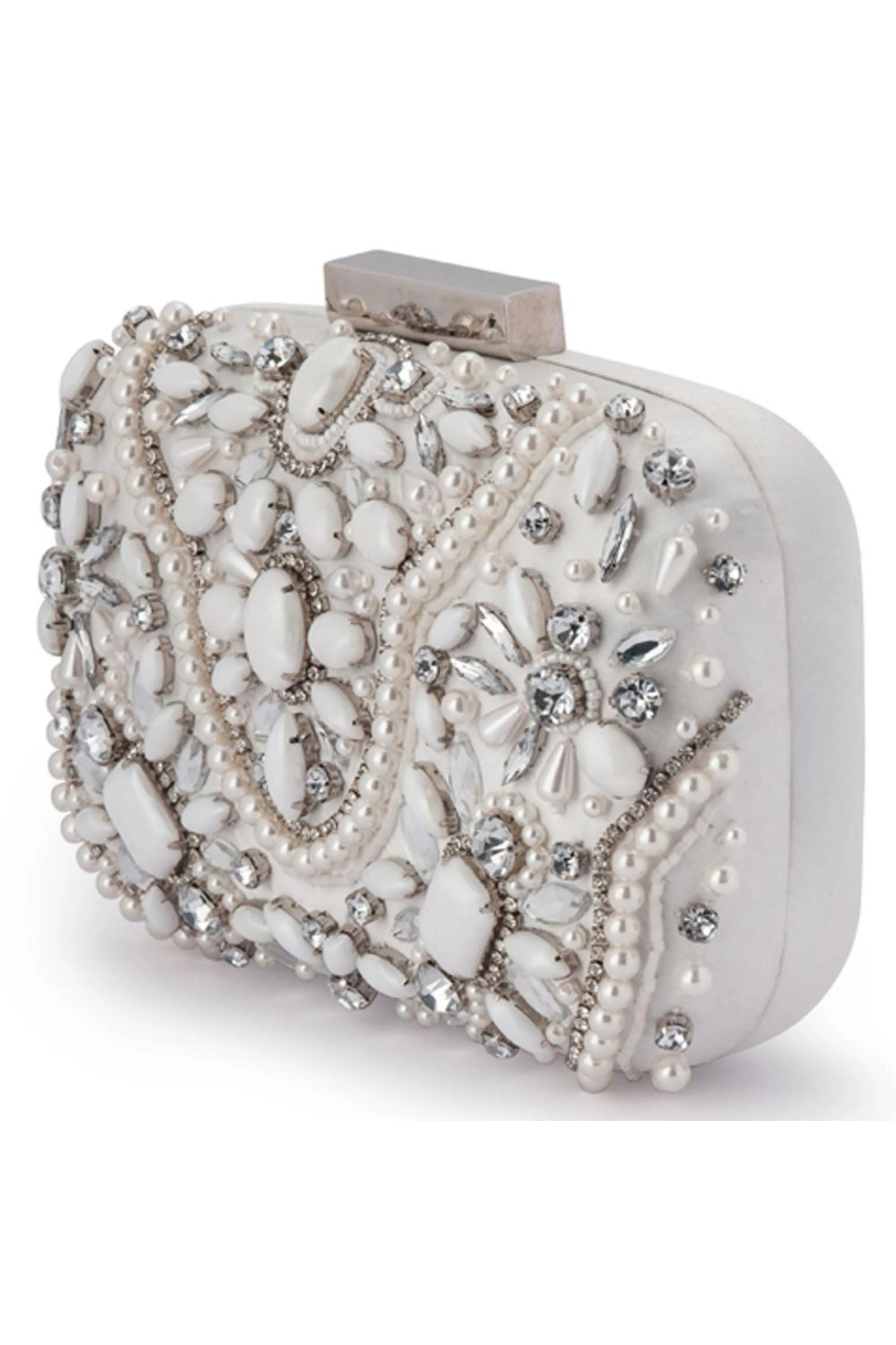 Clarise Jewelled Pod Clutch - White