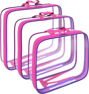 Clear Compression Packing Cubes 3 Set - Bags for Travel - Luggage Cube Organizer - Mix Pink and Purple