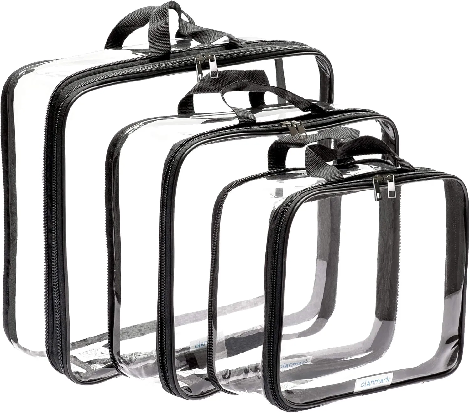 Clear Compression Packing Cubes 3 Set - Large See-Through Plastic Suitcase Bags for Travel - Luggage Compressable Organizers - Transparent PVC Collapsible Cosmetic Bag for Backpack Black