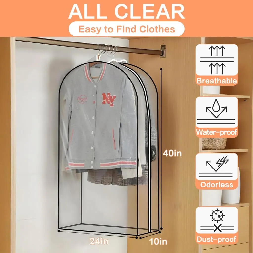 Clear Garment Bags for Hanging Clothes 【40"x24"x10" Gusseted Garment Bags Keep Your Closet Clean & Tidy】Dress Bag for Closet Storage Clothes,Vests,Suits,Jackets,Shirts,Coats,Dresses,Gowns,Uniforms