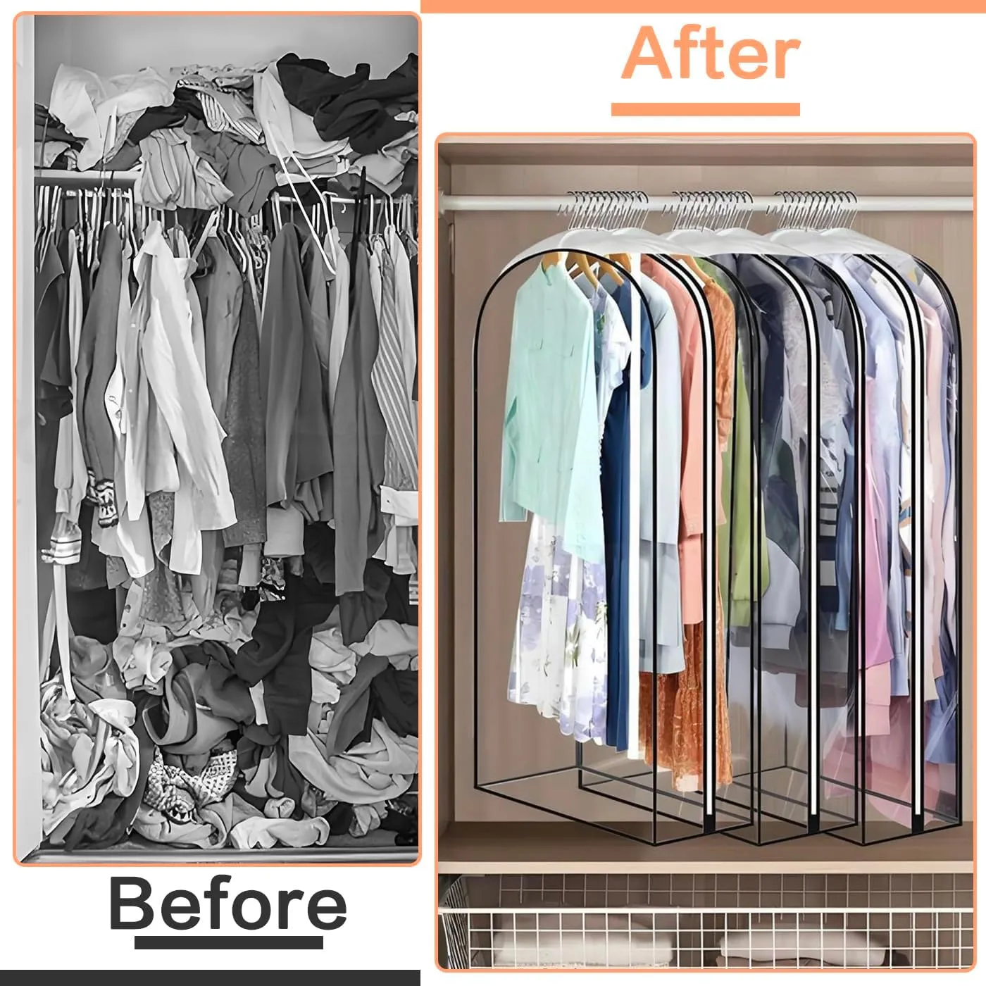 Clear Garment Bags for Hanging Clothes 【50"x24"x10" Gusseted Garment Bags Keep Your Closet Clean & Tidy】Dress Bag for Closet Storage Clothes,Vests,Suits,Jackets,Shirts,Coats,Dresses,Gowns,Uniforms