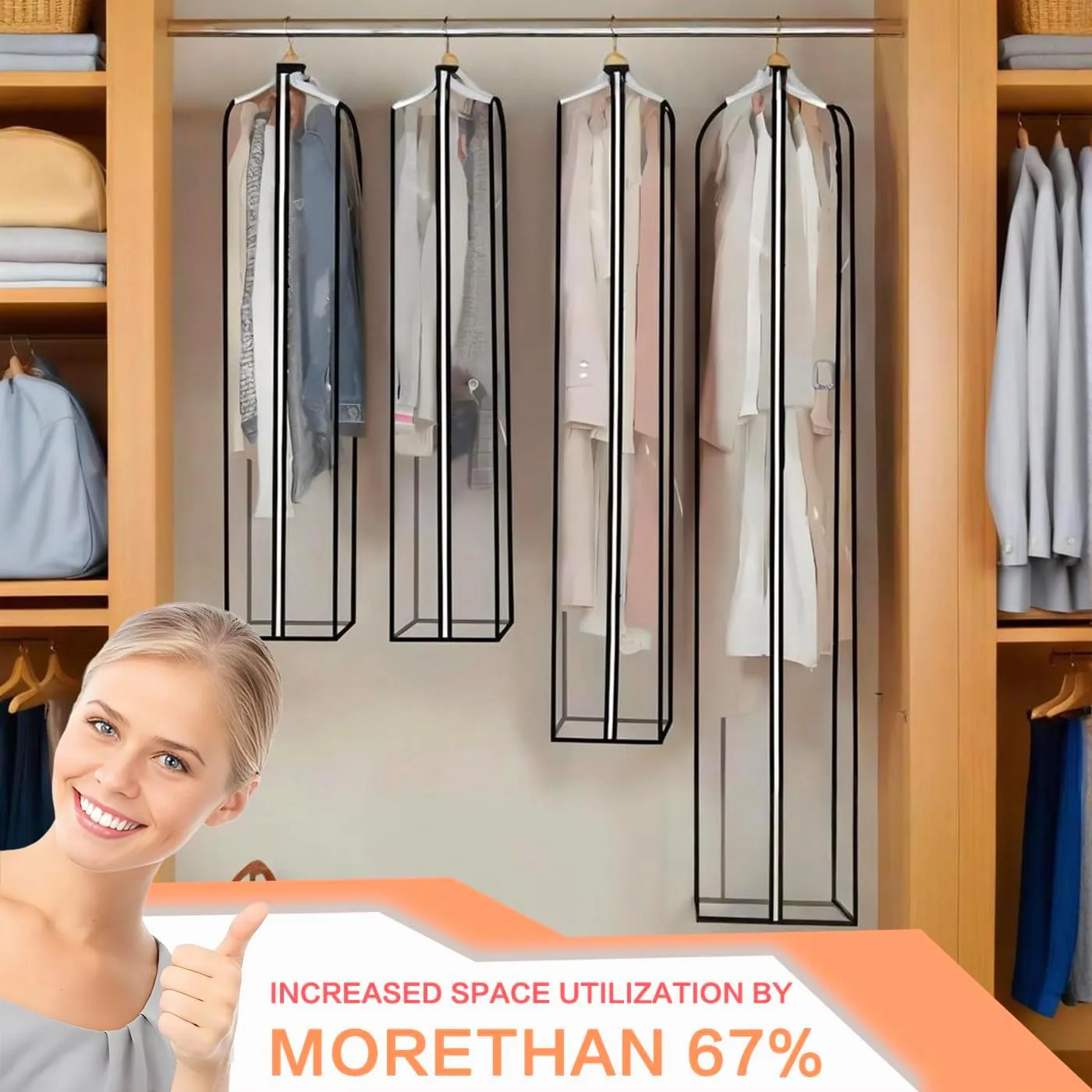 Clear Garment Bags for Hanging Clothes 【50"x24"x10" Gusseted Garment Bags Keep Your Closet Clean & Tidy】Dress Bag for Closet Storage Clothes,Vests,Suits,Jackets,Shirts,Coats,Dresses,Gowns,Uniforms