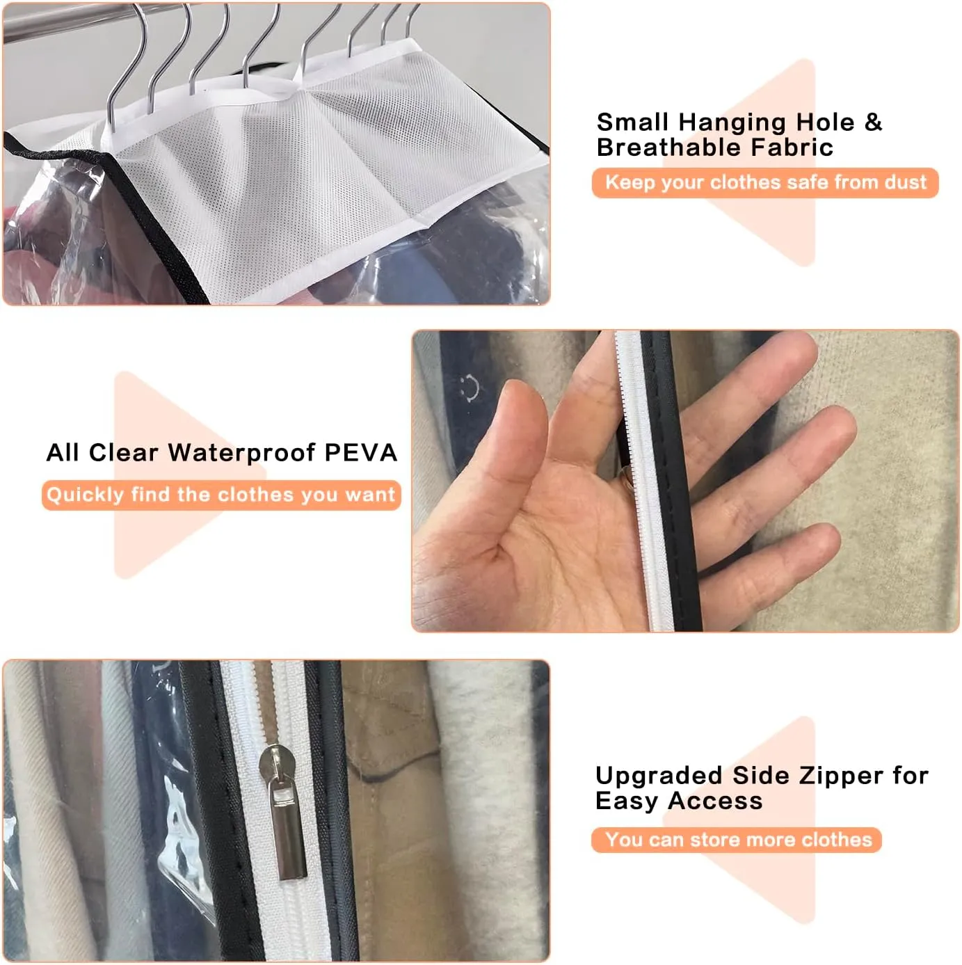 Clear Garment Bags for Hanging Clothes 【50"x24"x10" Gusseted Garment Bags Keep Your Closet Clean & Tidy】Dress Bag for Closet Storage Clothes,Vests,Suits,Jackets,Shirts,Coats,Dresses,Gowns,Uniforms