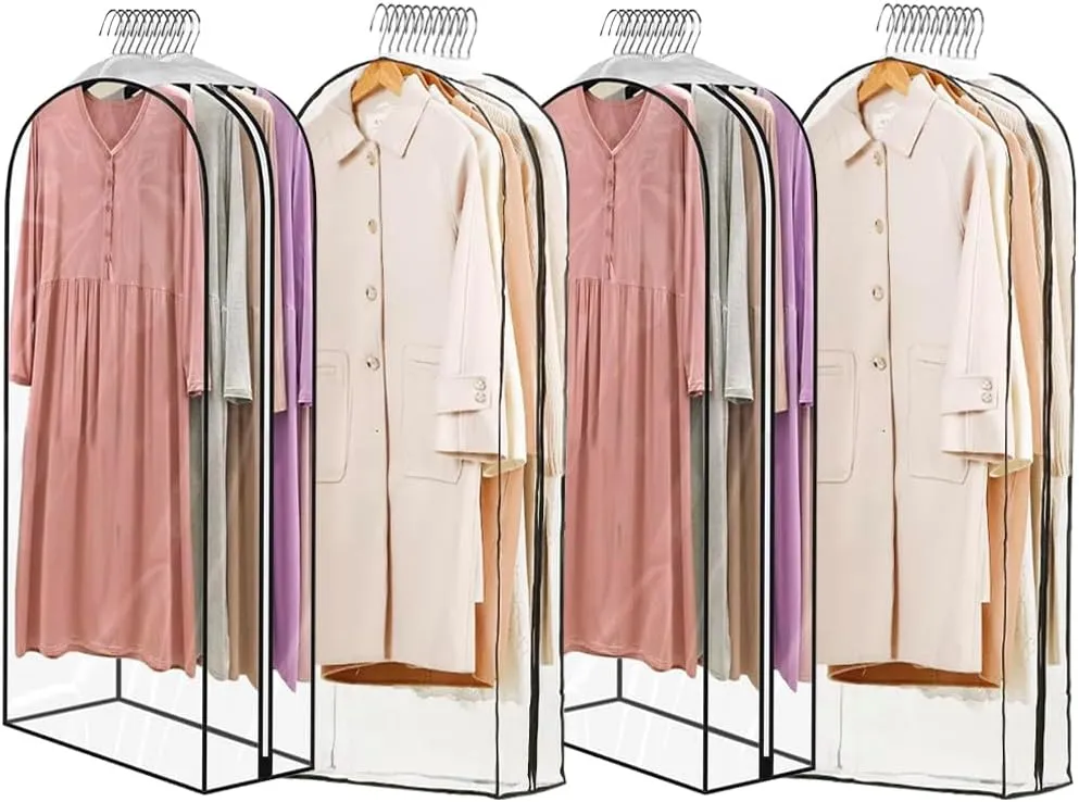 Clear Garment Bags for Hanging Clothes 【50"x24"x10" Gusseted Garment Bags Keep Your Closet Clean & Tidy】Dress Bag for Closet Storage Clothes,Vests,Suits,Jackets,Shirts,Coats,Dresses,Gowns,Uniforms