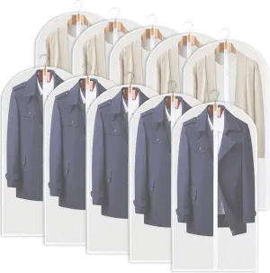 Clear Garment Bags For Hanging Clothes, Clothes Covers Protecting Full Zipper Suit Bags PEVA Garment Cover for Closet and Cloth Storage and Travel- 24'' x 40''/10 Pack