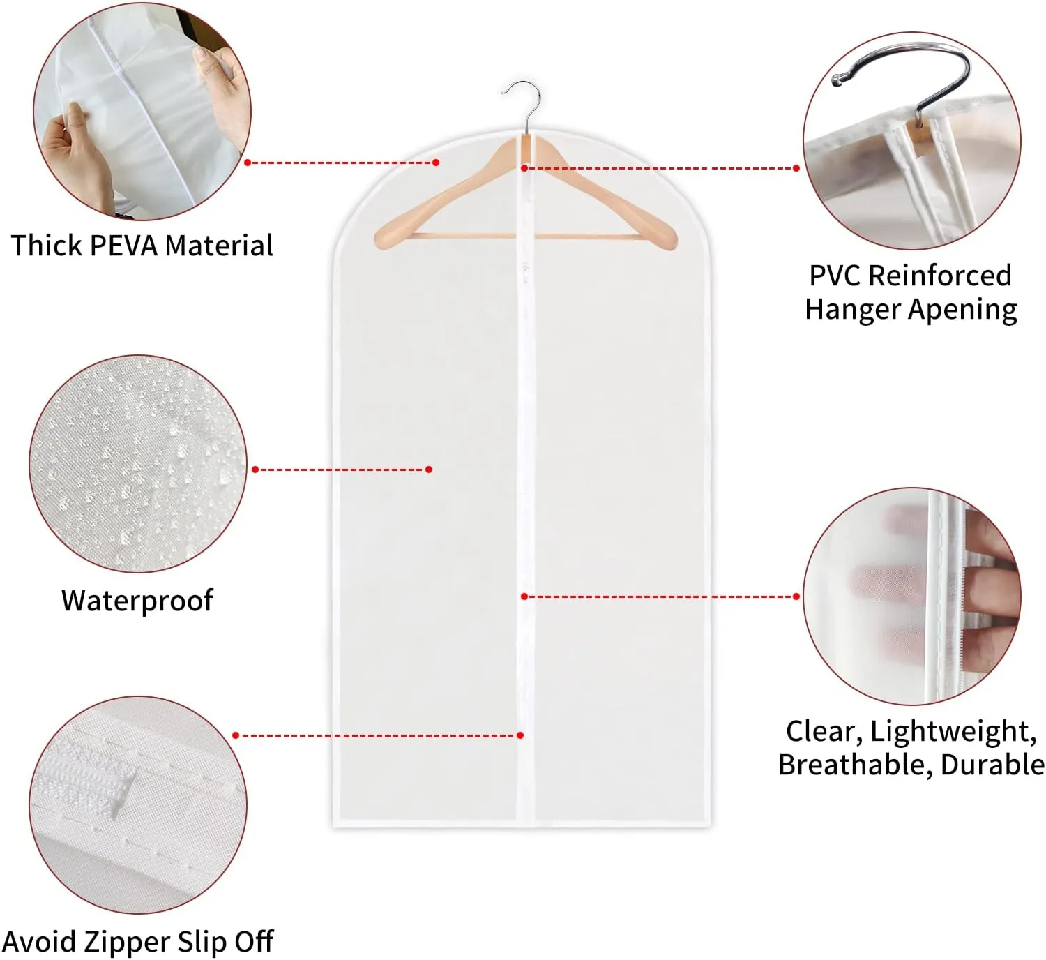 Clear Garment Bags For Hanging Clothes, Clothes Covers Protecting Full Zipper Suit Bags PEVA Garment Cover for Closet and Cloth Storage and Travel- 24'' x 40''/10 Pack