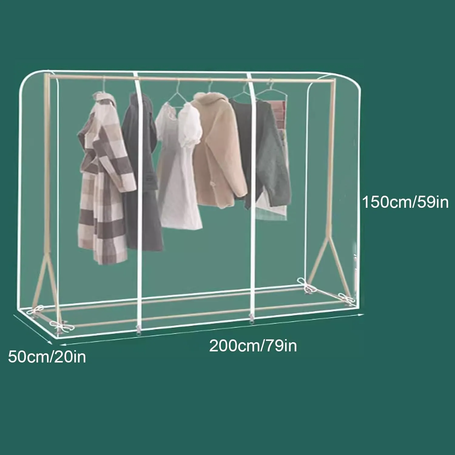Clear Garment Bags for Hanging Clothes, Garment Bag Washable Anti-crease zip Fastening Tape, Coat Bags for Closet Storage(50x200x150cm/20x79x59in)