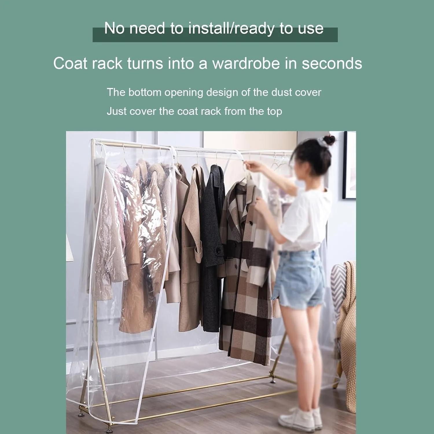 Clear Garment Bags for Hanging Clothes, Garment Bag Washable Anti-crease zip Fastening Tape, Coat Bags for Closet Storage(50x200x150cm/20x79x59in)