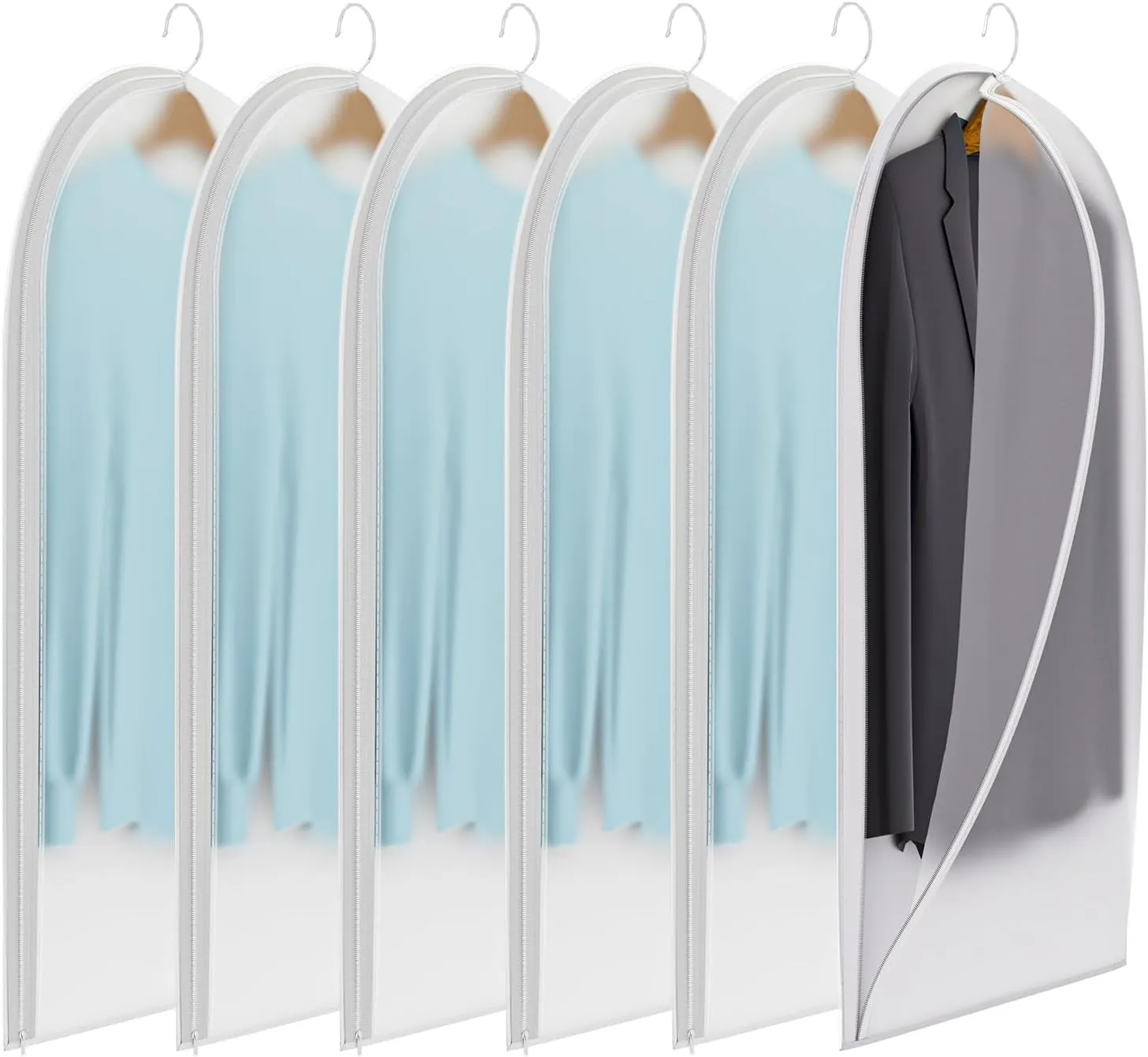 Clear Garment Bags for Hanging Clothes,40in Dress Bags Clothing Bags Suit Bags Coat for Sweater Closet Storage Moth Proof Dress Hanging Garment Bags Clothes Covers Protecting Dusts(6-Pack)