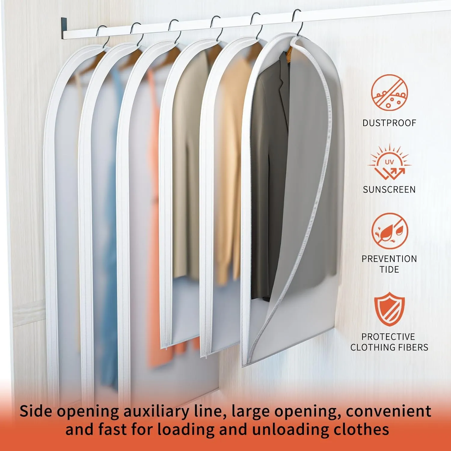 Clear Garment Bags for Hanging Clothes,48in Dress Bags Clothing Bags Suit Bags Coat for Sweater Closet Storage Moth Proof Dress Hanging Garment Bags Clothes Covers Protecting Dusts(6-Pack)