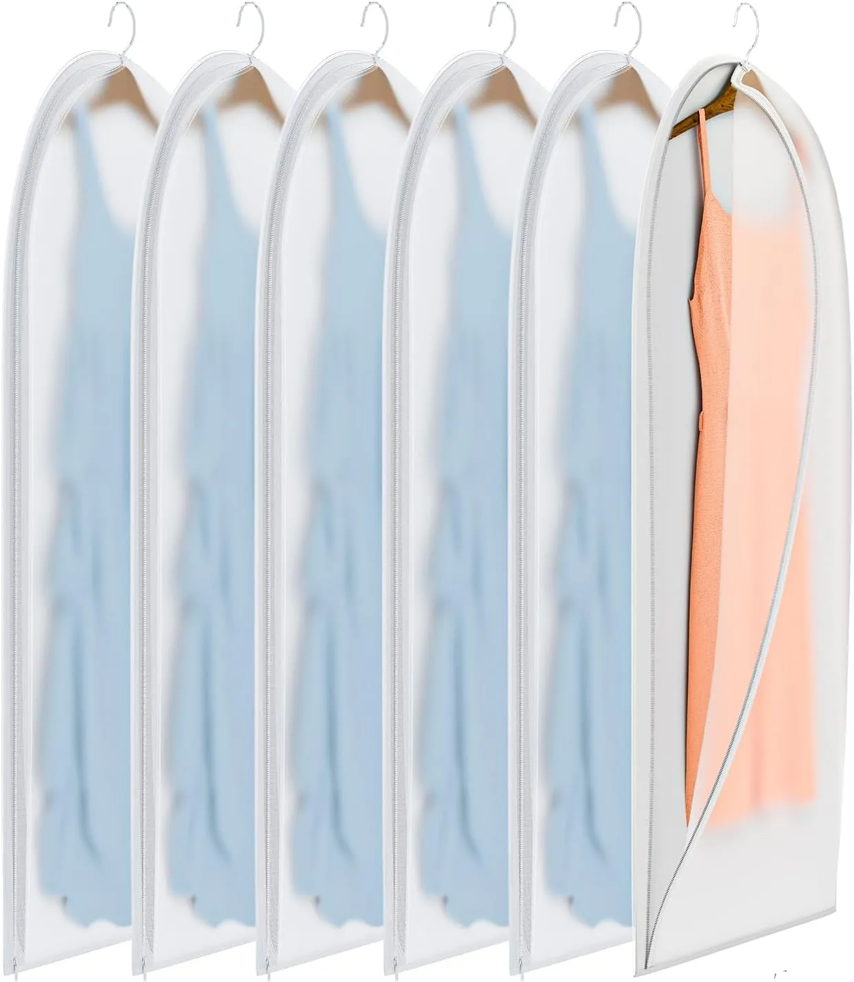 Clear Garment Bags for Hanging Clothes,48in Dress Bags Clothing Bags Suit Bags Coat for Sweater Closet Storage Moth Proof Dress Hanging Garment Bags Clothes Covers Protecting Dusts(6-Pack)