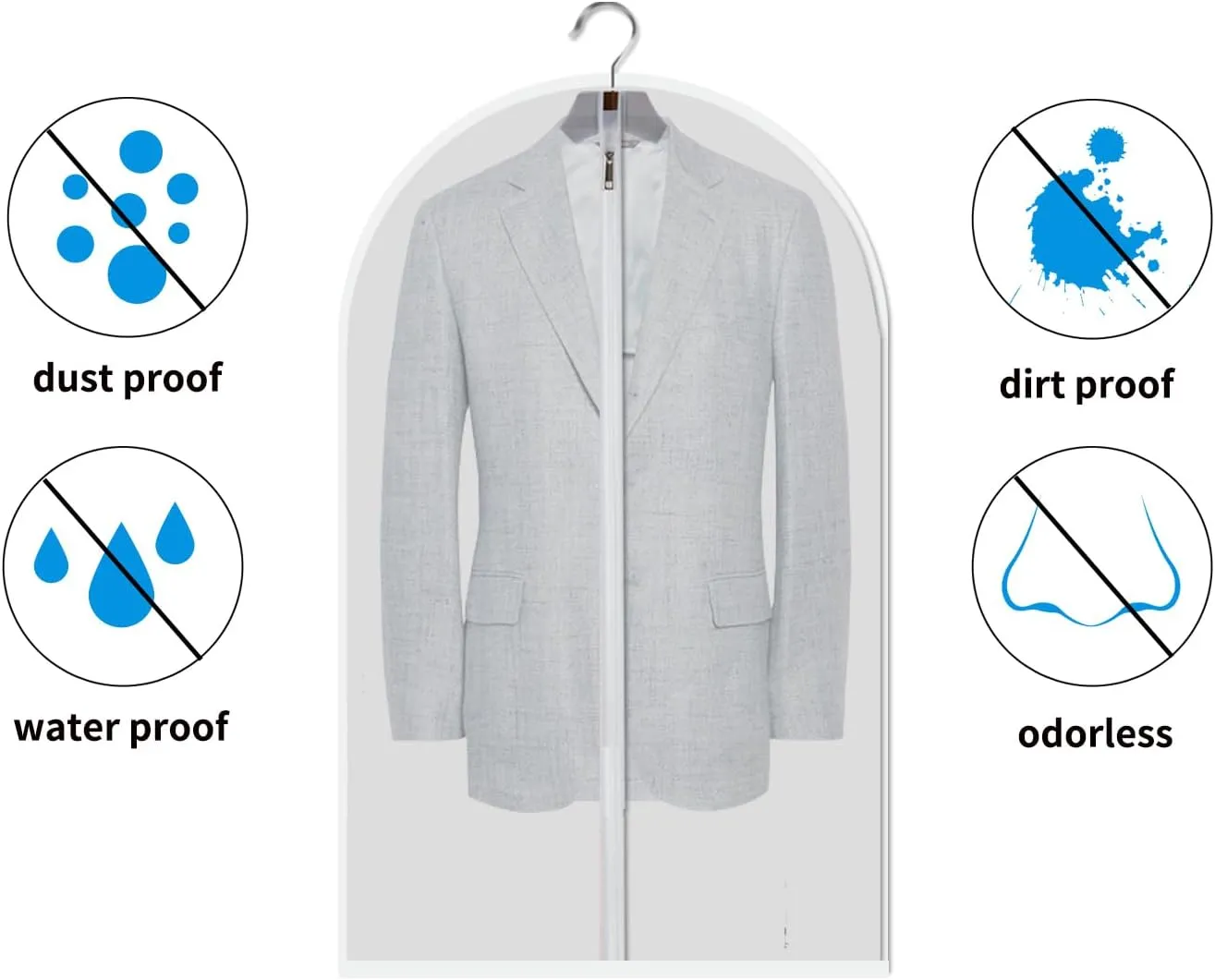 Clear Garment Bags Hanging Clothes Bags (Set of 12) for Closet Storage Plastic Bag with Zipper for Suit, Sweaters Travel Laundry Wardrobe Closet Garment Dust Cover Bags - 24'' x 48''/12 Pack