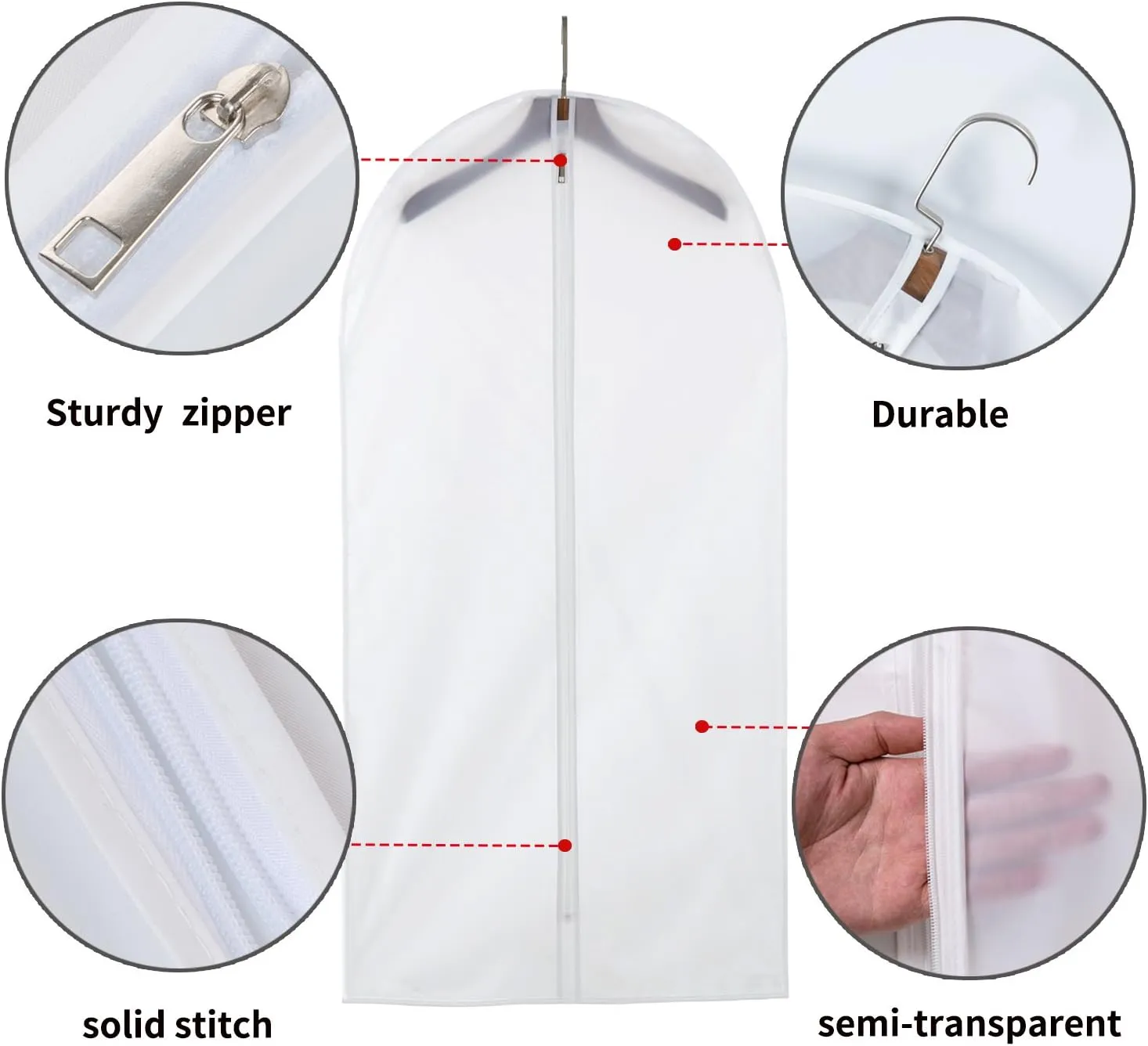 Clear Garment Bags Hanging Clothes Bags (Set of 12) for Closet Storage Plastic Bag with Zipper for Suit, Sweaters Travel Laundry Wardrobe Closet Garment Dust Cover Bags - 24'' x 48''/12 Pack