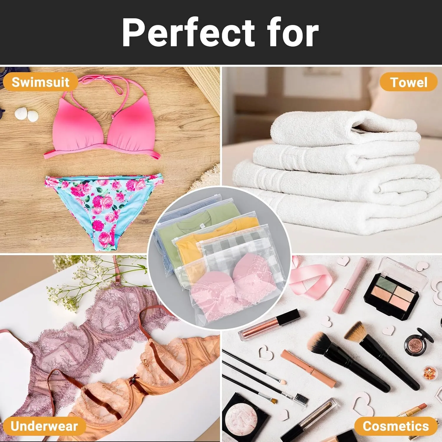 Clear Swimsuit Bags, Plastic Clothing Bags for Bikini, Swimwear, Bathing Suit Storage, T Shirt Packaging, 12x8 inch, Pack of 25, Waterproof, 3 Mil