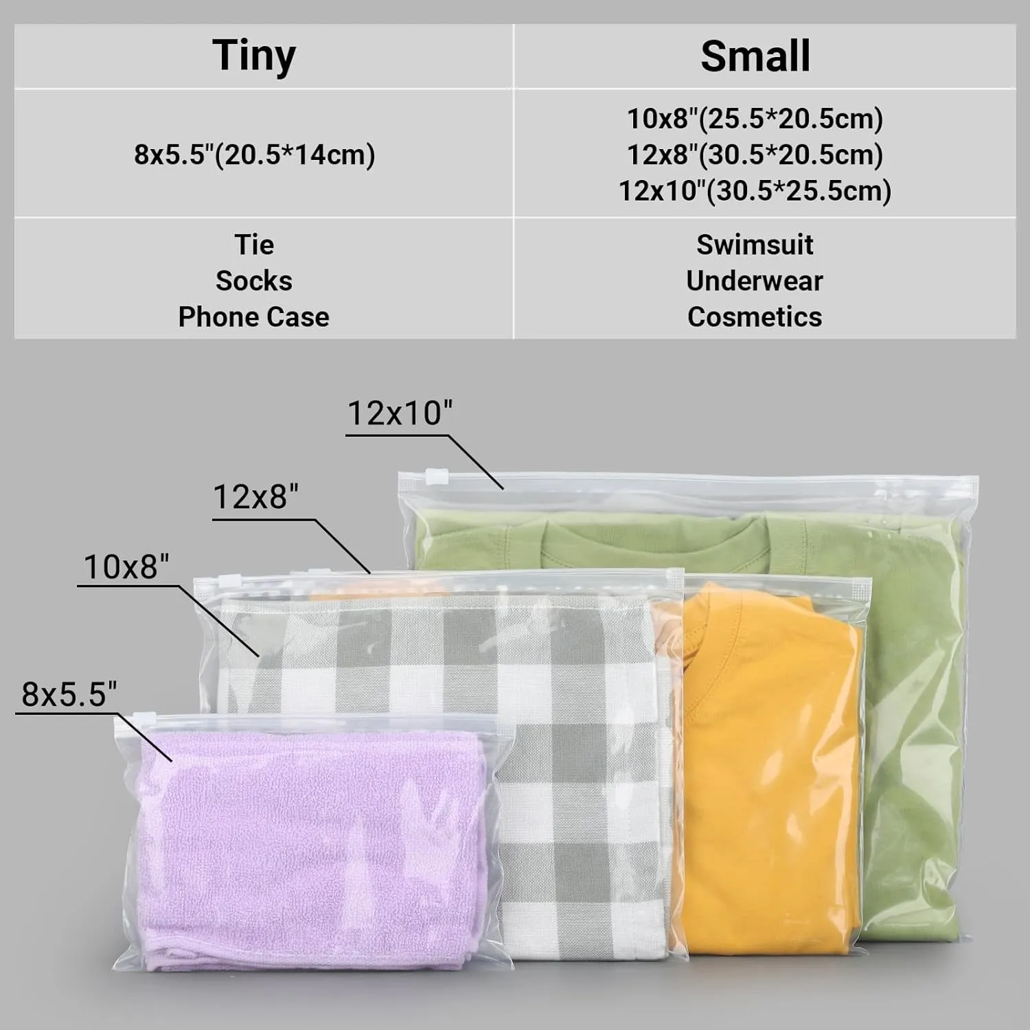 Clear Swimsuit Bags, Plastic Clothing Bags for Bikini, Swimwear, Bathing Suit Storage, T Shirt Packaging, 12x8 inch, Pack of 25, Waterproof, 3 Mil