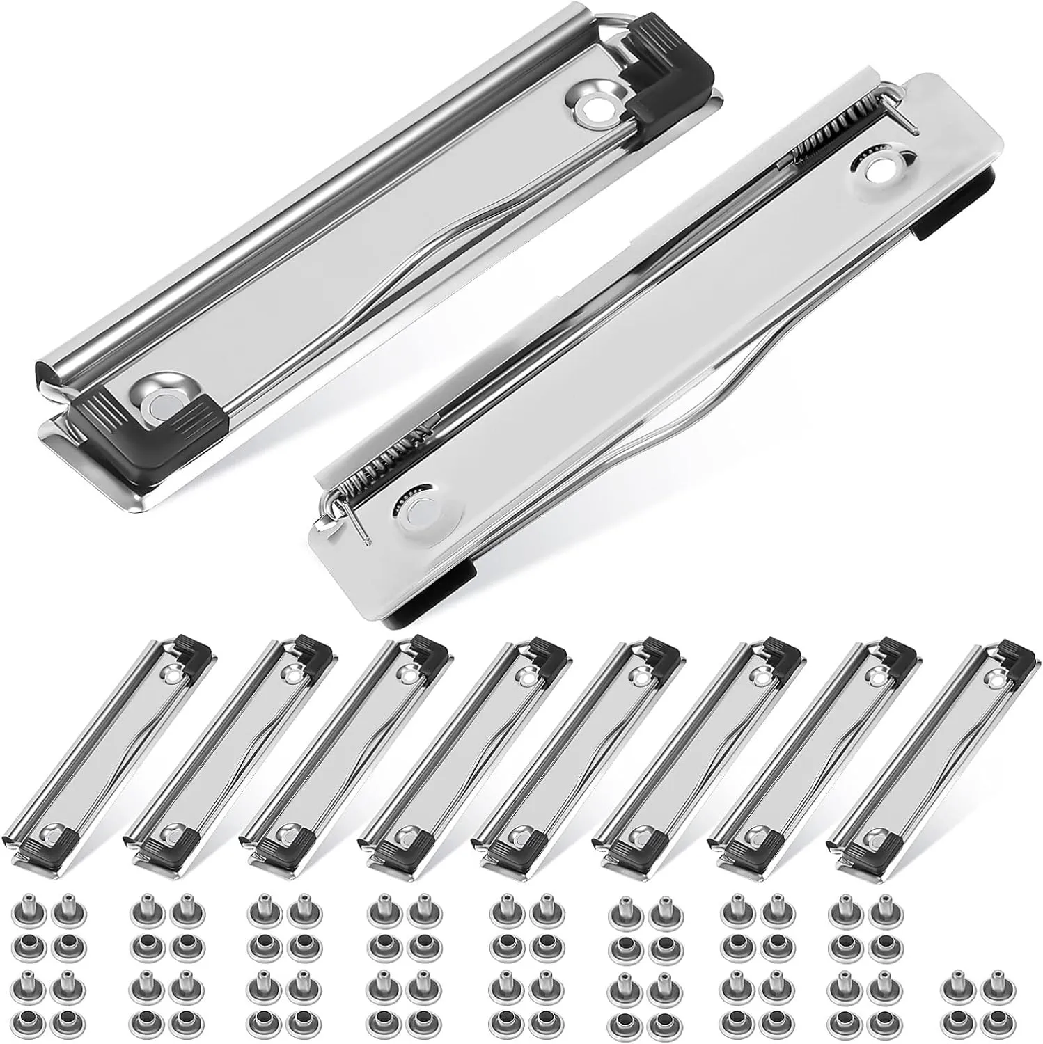 Clipboard Clips 10 Pack Metal Clipboard Clips with Rubber Feet Clipboard Hardware Document File Board Clips Rubber Grip for Office (Included 30 Piece Rivets)