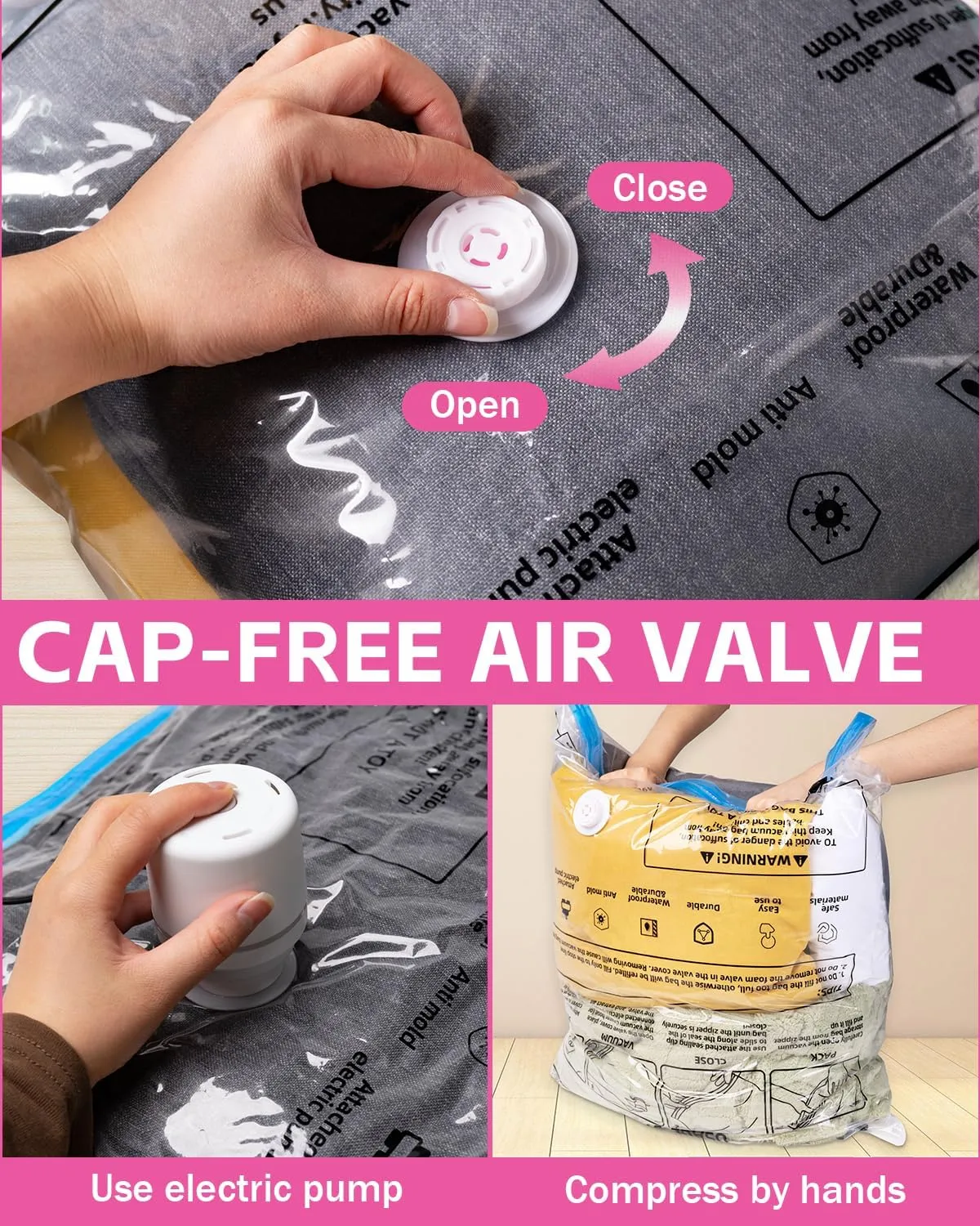Colemoly Vacuum Storage Bags with Electric Air Pump 20 Pcs Compression Space Saver Vacuum Seal Bags for Clothing, Blanket, Comforter, Travel, Moving (5 Jumbo/ 5 Large/ 3 Medium/ 3 Small/ 4 Roll Up)