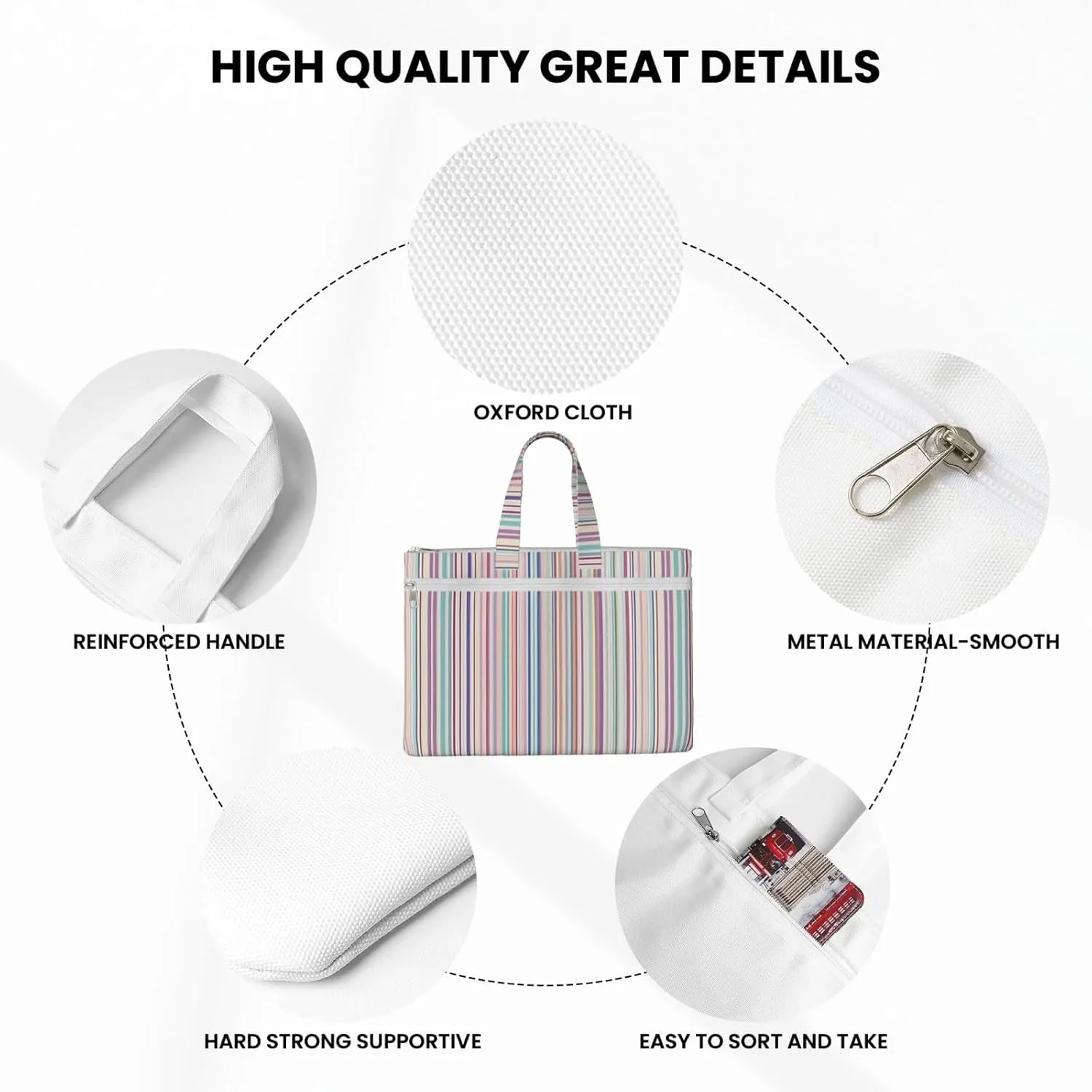 Color Stripes. Canvas Document Bag A4 File Organizer for School Supplies and Study