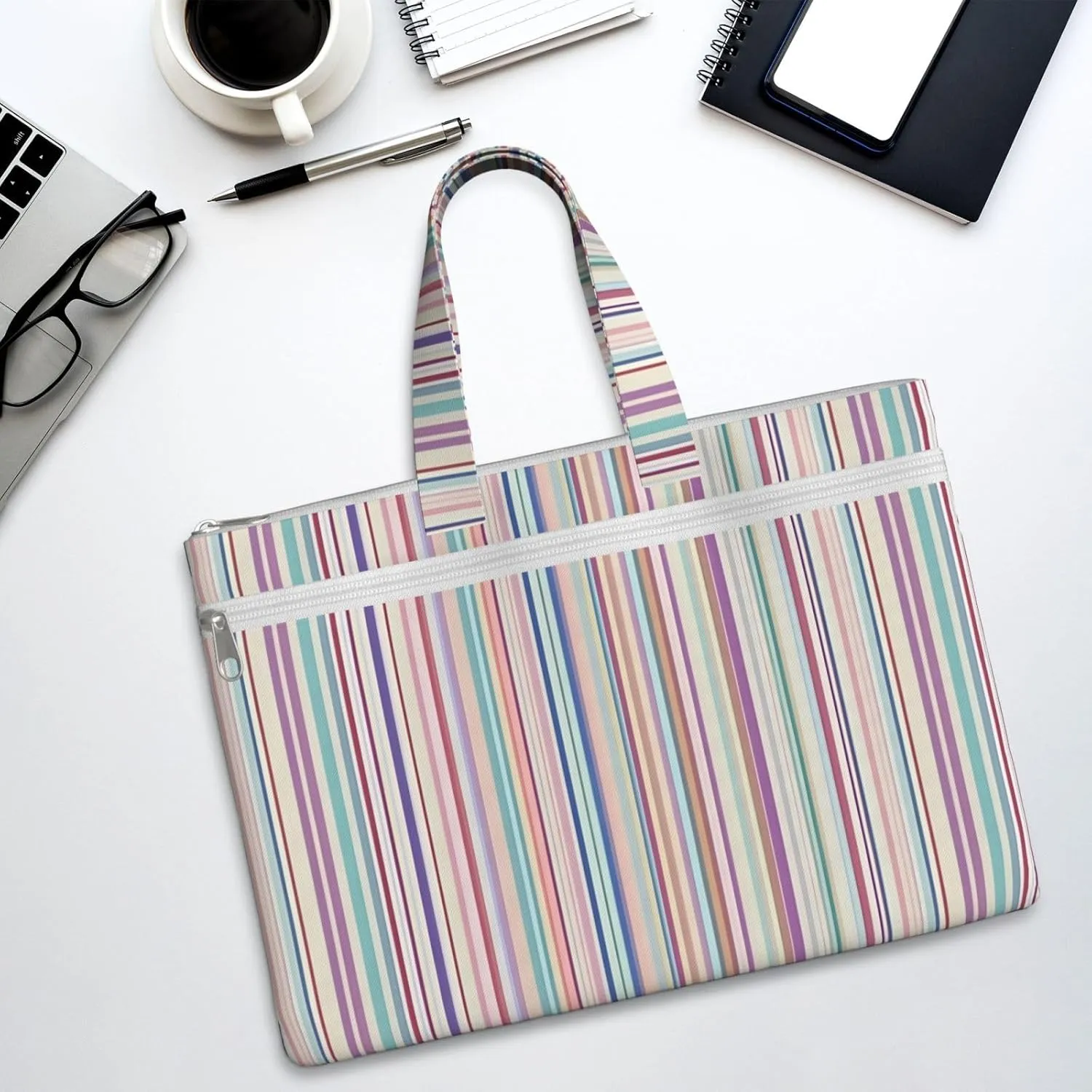 Color Stripes. Canvas Document Bag A4 File Organizer for School Supplies and Study
