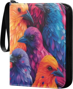 Colorful Birds Card Binder 4-Pocket, 400 Pockets PU Waterproof Zippered Collector Card Album with 50 Removable Sleeves for Trading, Game Cards