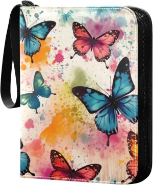 Colorful Butterflies Card Binder 4-Pockets, 400 Pockets Card Holder with 50 Removable Sleeves, Trading Card Collector Zipper Album Holder, Collector Album
