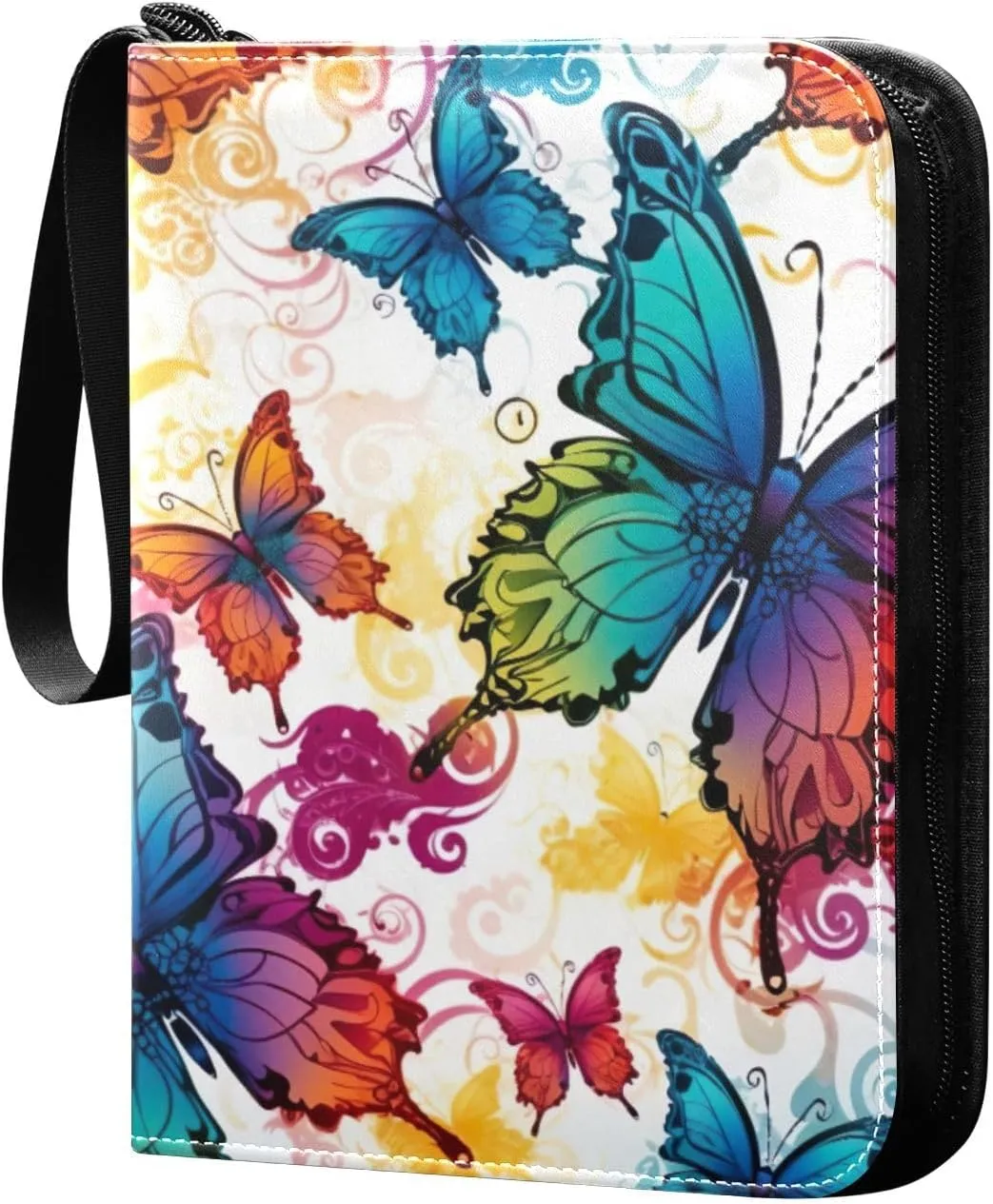 Colorful Butterfly Card Binder 4-Pockets, 400 Pockets Card Holder with 50 Removable Sleeves, Trading Card Collector Zipper Album Holder, Collector Album