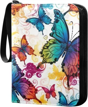 Colorful Butterfly Card Binder 4-Pockets, 400 Pockets Card Holder with 50 Removable Sleeves, Trading Card Collector Zipper Album Holder, Collector Album