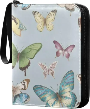 Colorful Butterfly Card Binder 4-Pockets, 400 Pockets Card Holder with 50 Removable Sleeves, Trading Card Collector Zipper Album Holder, Collector Album