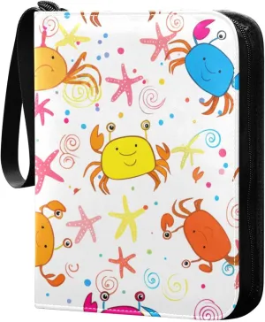 Colorful Cartoon Crabs Card Binder 4-Pockets, 400 Pockets Card Holder with 50 Removable Sleeves, Trading Card Collector Zipper Album Holder, Collector Album
