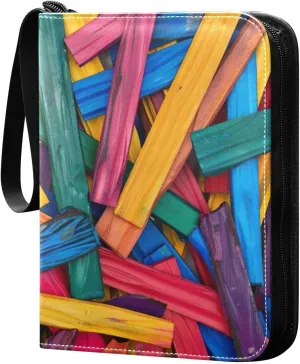 Colorful Craft Sticks Card Binder 4-Pocket, 400 Pockets PU Waterproof Zippered Collector Card Album with 50 Removable Sleeves for Trading, Game Cards