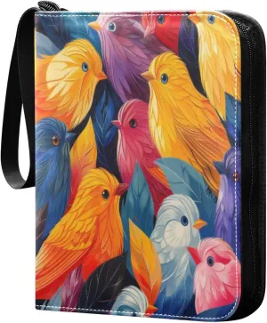 Colorful Cute Birds Card Binder 4-Pocket, 400 Pockets PU Waterproof Zippered Collector Card Album with 50 Removable Sleeves for Trading, Game Cards