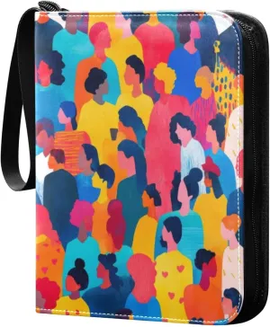Colorful Diverse People Card Binder 4-Pockets, 400 Pockets Card Holder with 50 Removable Sleeves, Trading Card Collector Zipper Album Holder, Collector Album